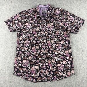 Craft + Flow Men’s Button Up Polo Shirt Short Sleeve Size XL Floral Purple